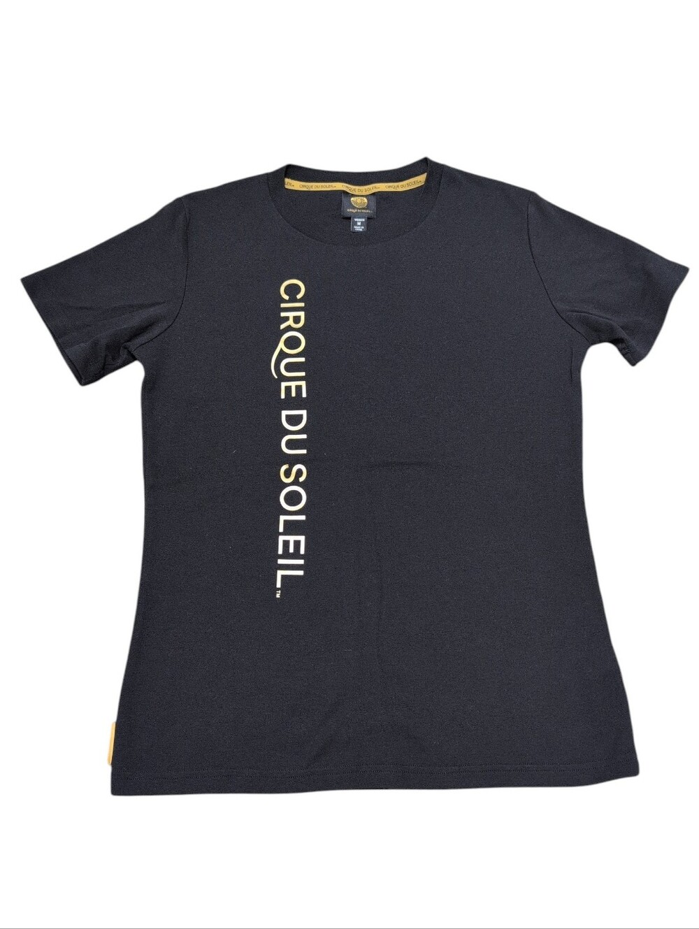 Cirque du Soleil T-shirt Short Sleeve Black Gold Vertical Letters Womens Medium